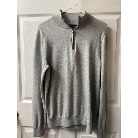 Mercantile Quarter Zip Mock Neck Sweater Mens LT Gray Classic Career - Picture 1 of 7